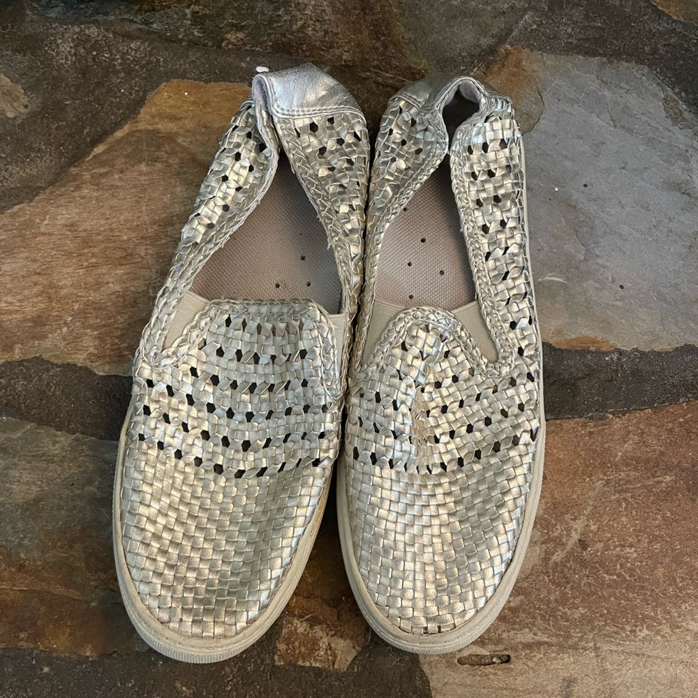 Silver Woven Slip-On Women's Shoes